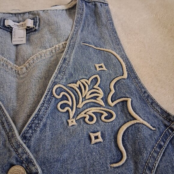 Forever 21 Women's Size Small Light Wash Button Embroidered Western Denim Vest - Picture 6 of 11